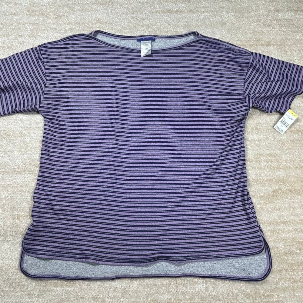 Sears Sleepwear Top Womens L Purple Black Stripe Short Sleeve Hacci Lightweight